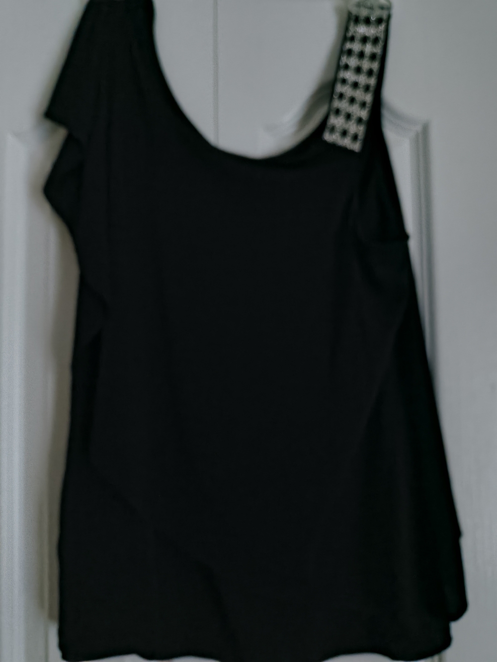 Belldini Black One-Shoulder Top with Embellished Strap